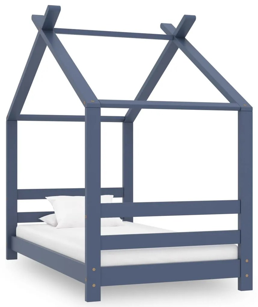 289613 vidaXL Estrutura de cama para crianças 70x140 cm pinho maciço cinzento