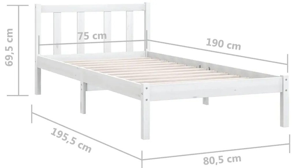 Estrutura de cama pequena solteiro 75x190cm pinho maciço branco