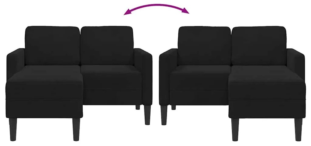 Sofá 2 lugares com Chaise em L 125 cm veludo preto