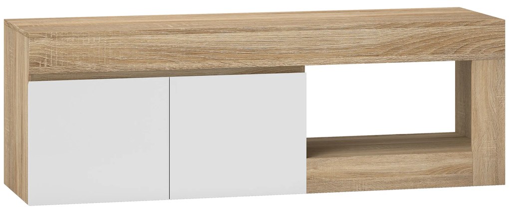 HOMCOM Móvel de TV com 2 Portas Prateleira Aberta Móvel de TV Televisóres de 60 Polegadas 140x40x48 cm Branco e Madeira