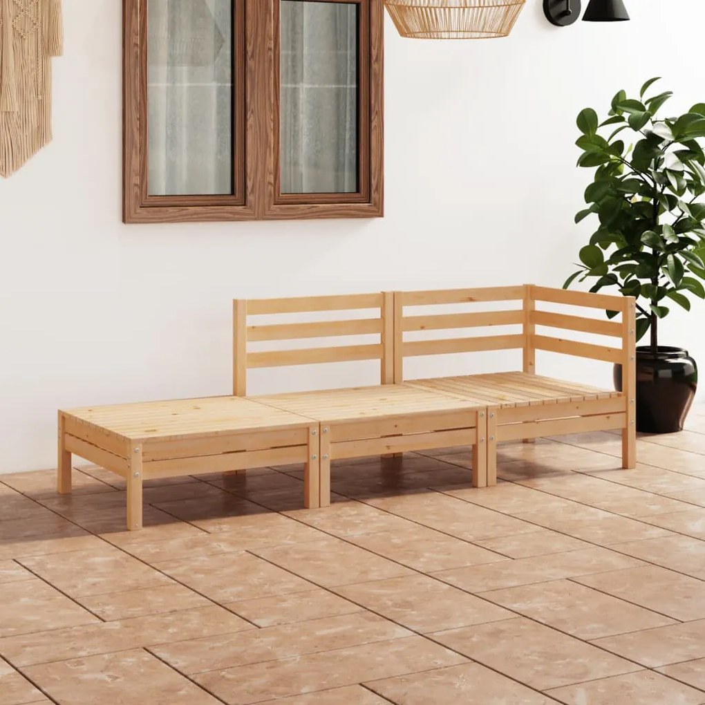 3 pcs conjunto lounge de jardim pinho maciço