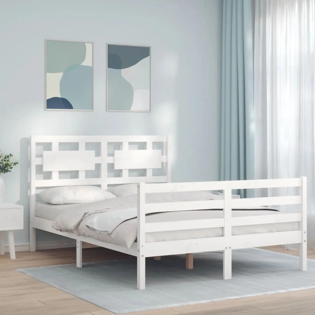 3194412 vidaXL Estrutura de cama de casal c/ cabeceira madeira maciça branco
