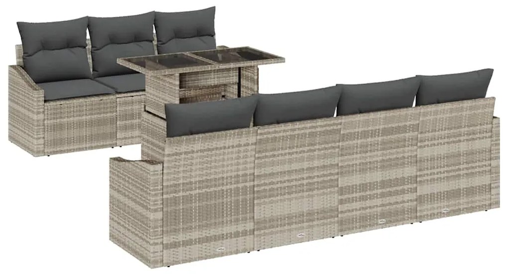 Conjunto de Sofá de Jardim com 8 Peças e Almofadas Cinza Claro em Ratt