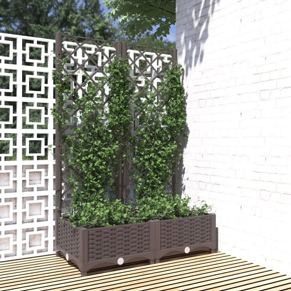 vidaXL Vaso/floreira jardim c/ treliça 80x40x121,5 cm PP castanho