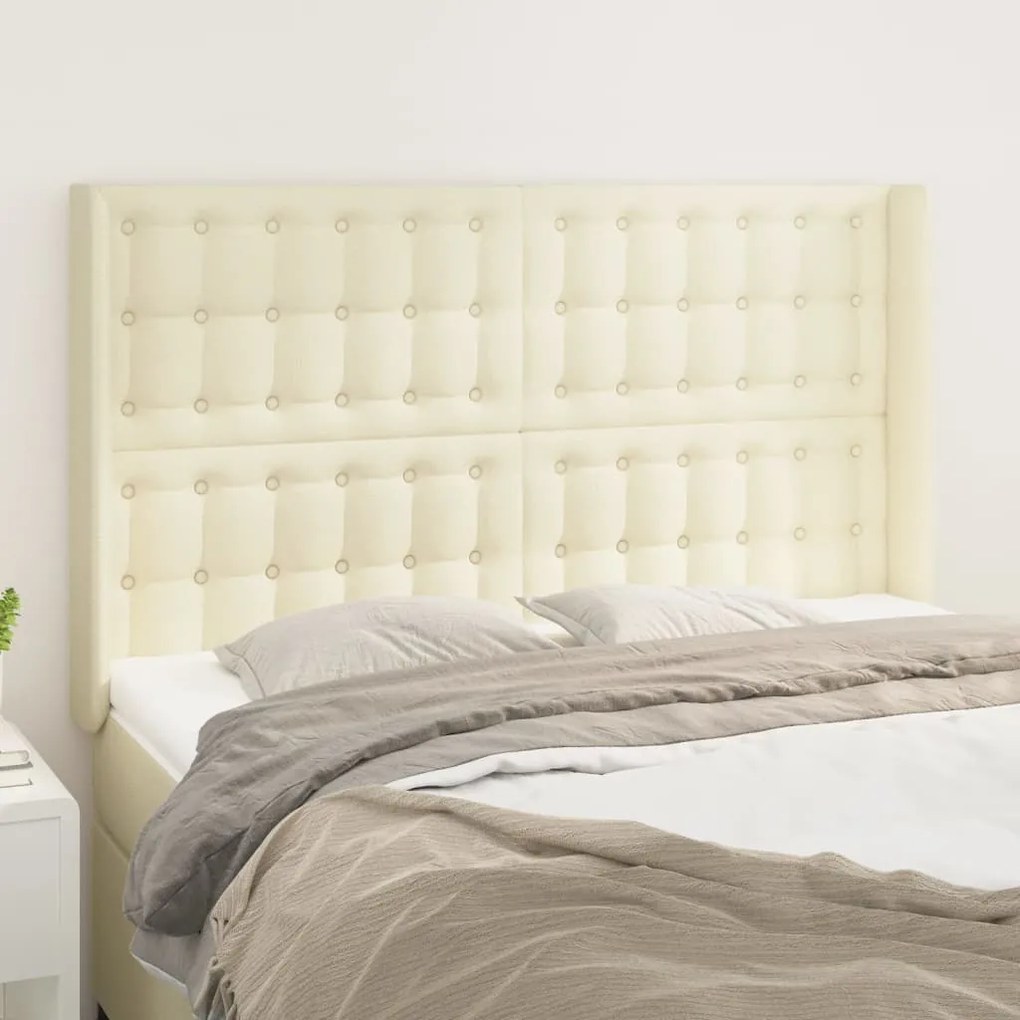 vidaXL Cabeceira cama c/ abas couro artificial 147x16x118/128 cm creme