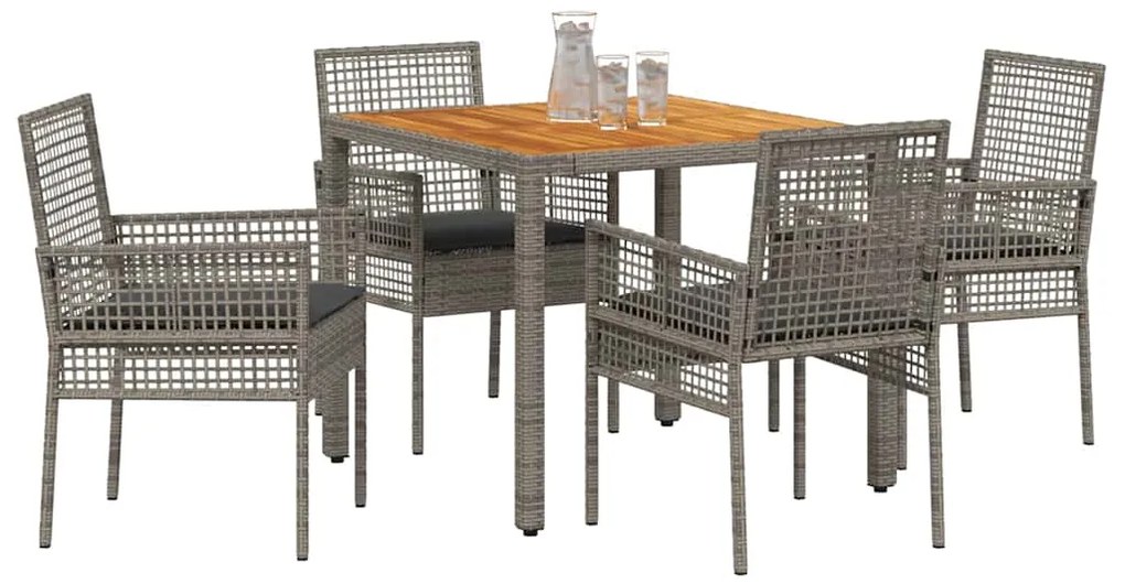 Conjunto de Jantar 5 Peças com Almofadas Cinzas em Rattan Sintético
