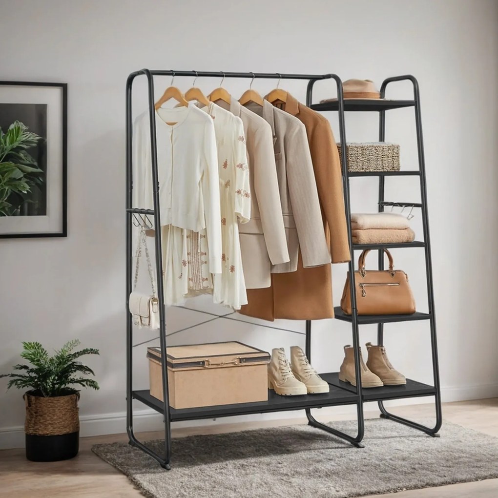 Guarda Roupa aberto com 6 ganchos 45 x 120 x 160 cm em preto