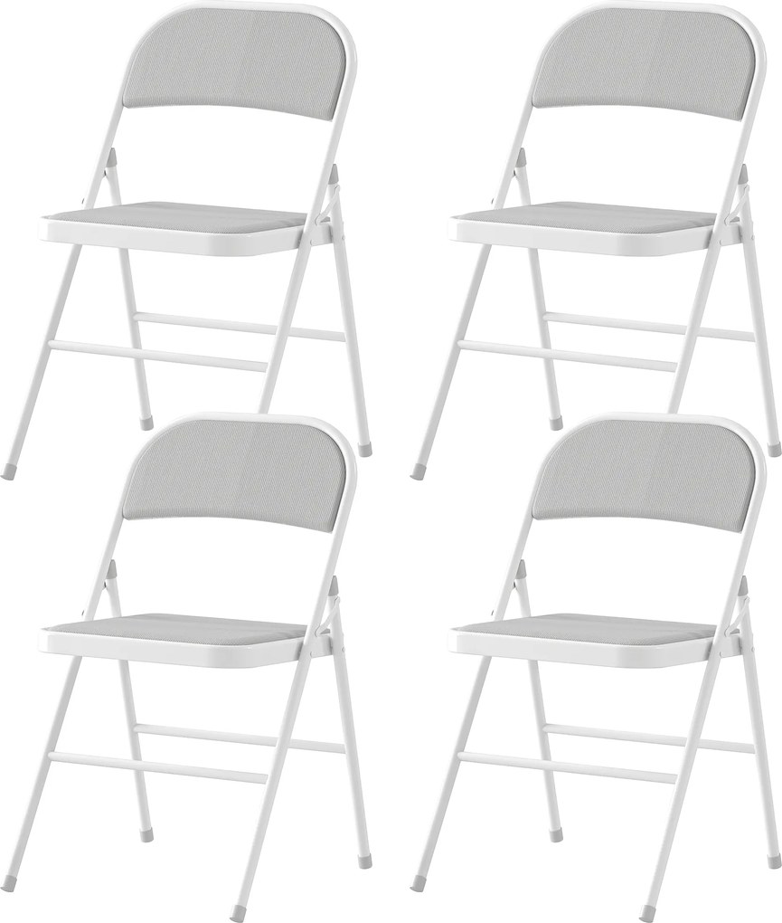 Conjunto de 4 cadeiras dobráveis (MESA NÃO INCLUIDA), cadeiras de jantar portáteis, estrutura em aço, 45 x 46 x 78 cm, branco