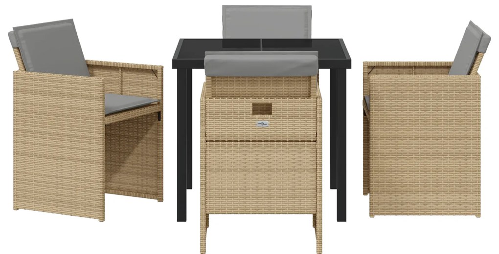 Conjunto de Jantar de Jardim com Almofadas Bege em Polirattan