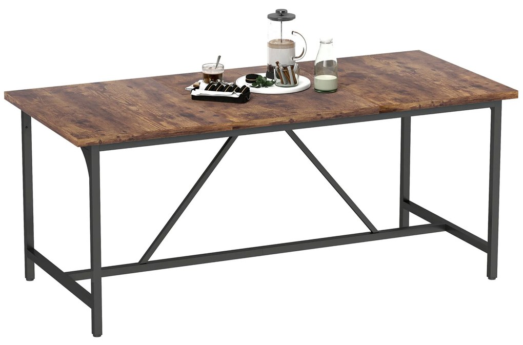 HOMCOM Mesa de Refeição Retangular para 6-8 Pessoas Mesa de Cozinha Industrial com Bancada Grosso e Pés de Metal 180x80x75,5 cm Castanho Rústico
