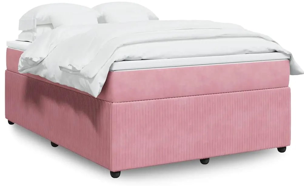vidaXL Cama com molas/colchão 160x200 cm veludo rosa