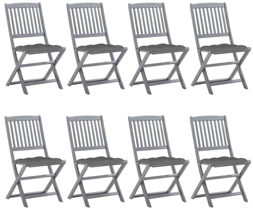 Cadeiras de exterior dobráveis 8pcs c/ almofadões acácia maciça