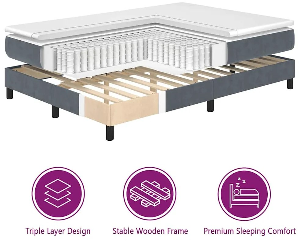 Cama Box com Colchão &amp; LED VidaXL Cinza Escuro 90x200 cm Veludo