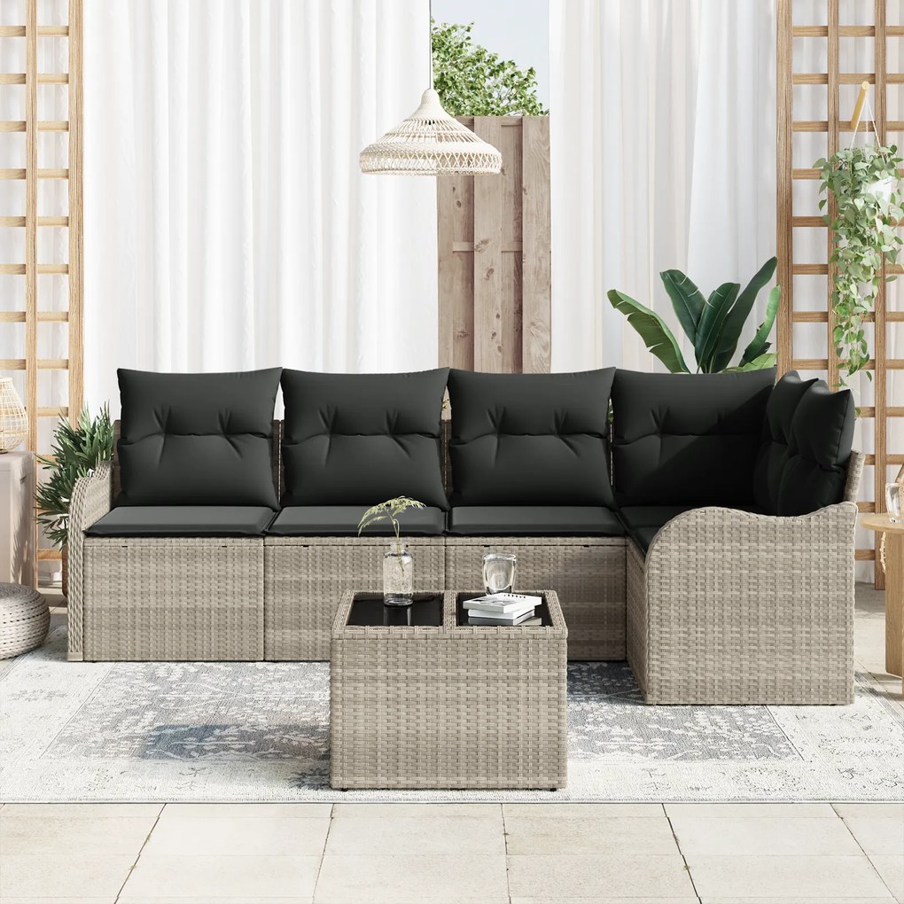 Conjunto de Sofá de Jardim vidaXL de 6 Peças com Almofadas Cinza Ratta