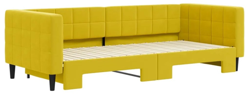 Sofá-cama com gavetão 90x200 cm veludo amarelo