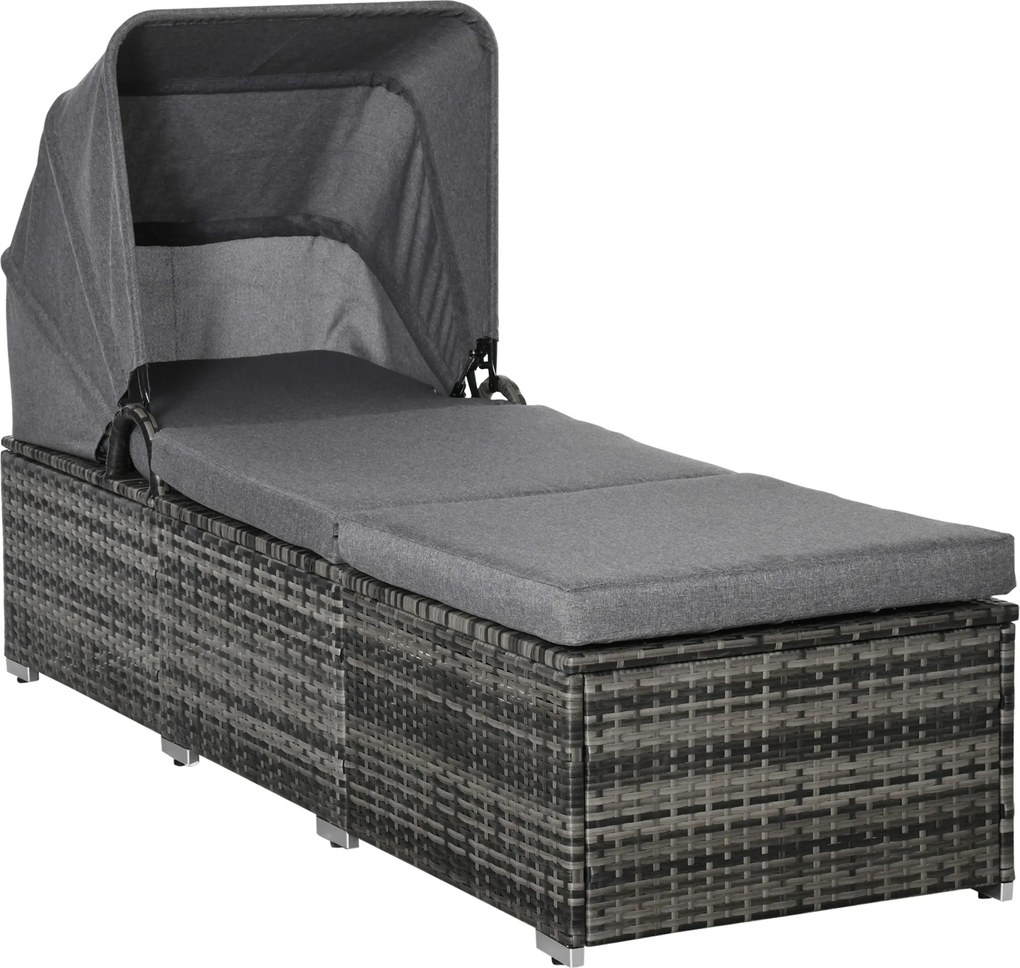 Outsunny Espreguiçadeira em Polyrattan com Toldo Espreguiçadeira de Jardim Ajustável Espreguiçadeira de Rattan Móveis de Jardim Espreguiçadeira com Almofada Cinza 195 x 65 x 40 cm | Aosom Portugal