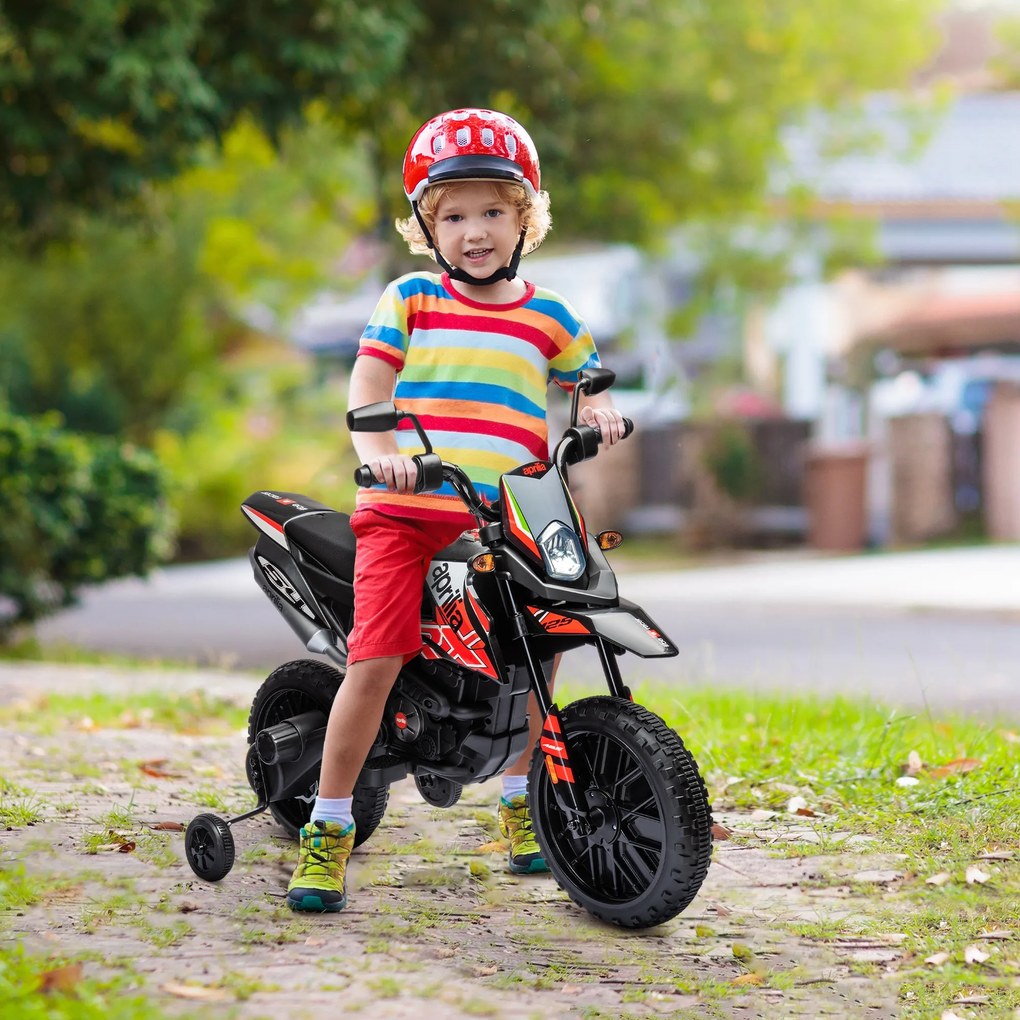 Motocicleta elétrica infantil com licença da Aprilia, com 2 motores de 12 V, rodas motrizes, luz LED e música - vermelha