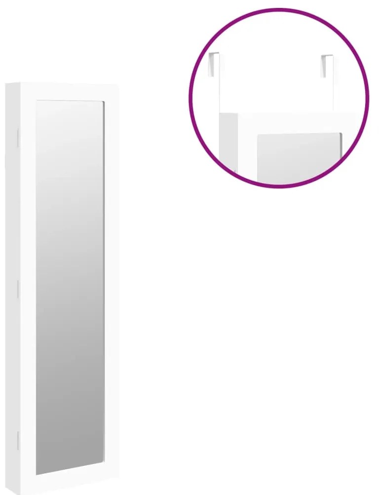 Móvel para joias de parede espelhado 30x8,5x106 cm branco