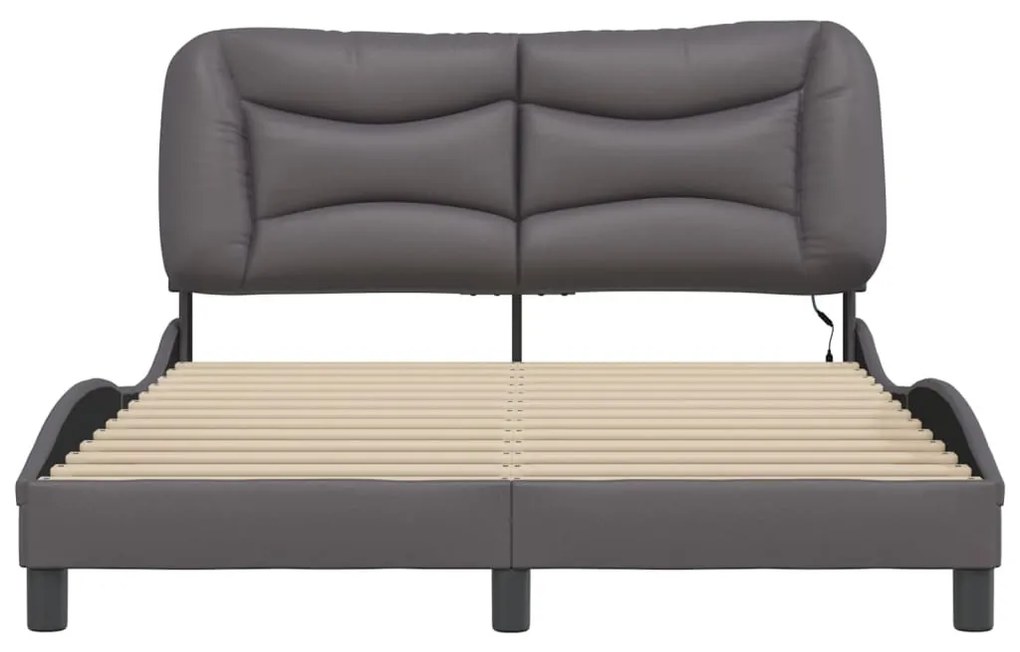 Estrutura de cama c/ luzes LED 120x200cm couro artificial cinza