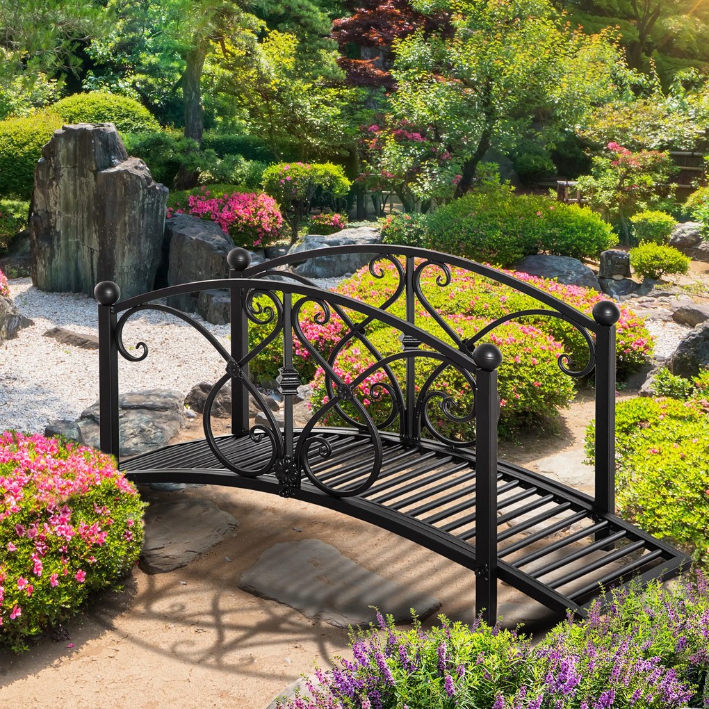 Ponte de jardim em metal, decoração de jardim com corrimões laterais, carga máxima de 150 kg, 102 x 48 x 49 cm, preta