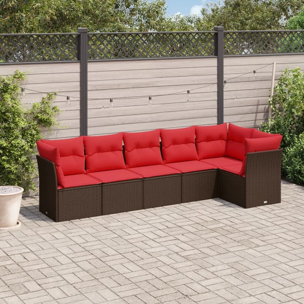 vidaXL 6 pcs conjunto de sofás jardim c/ almofadões vime PE castanho