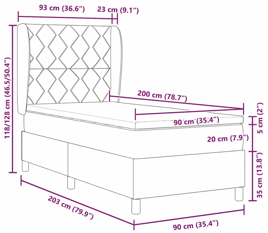Cama com Estrado e Colchão Cinza Claro 90x200 cm em Veludo