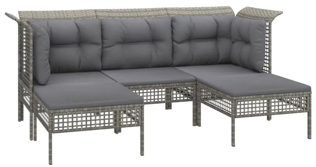 6 pcs conjunto lounge de jardim c/ almofadões vime PE cinzento