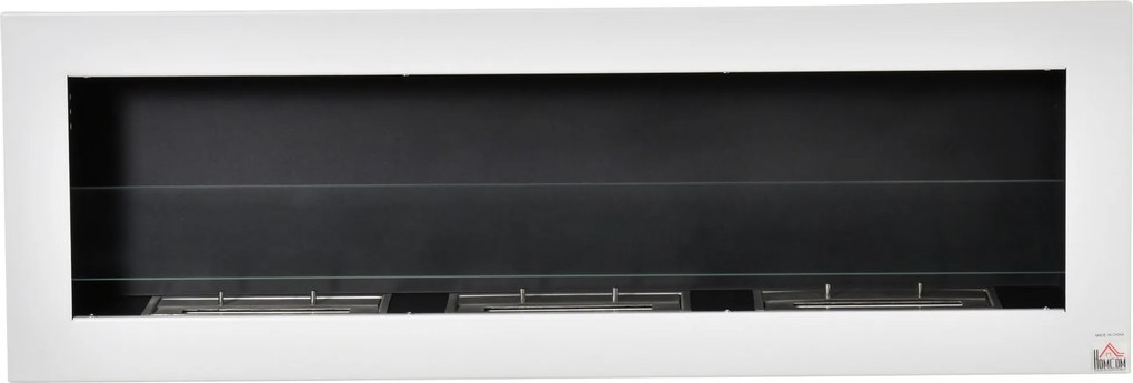 HOMCOM Lareira de Bioetanol de Parede com Tanque de 3L Tempo de Combustão 3H para Interiores 20 m² 120x15x40 cm Aço Inox Branco | Aosom Portugal
