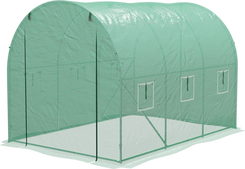 Estufa de jardim em forma de túnel 298 x 200 x 197 com 6 m², com sistema de rega integrado, 3 m de comprimento x 2 m de largura, 6 janelas, porta enr