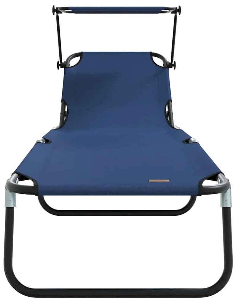 Espreguiçadeiras Dobráveis 2 pcs com Toldo Azul 600D Fabric Oxford