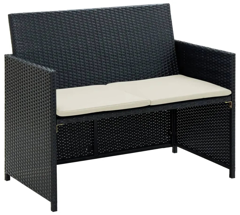 vidaXL Sofá de jardim de 2 lugares com almofadões vime PE preto