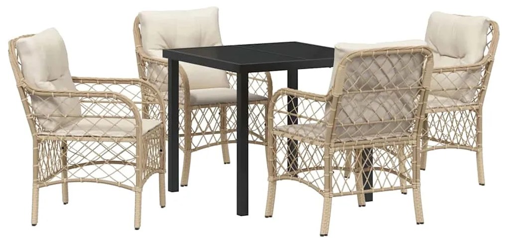 Conjunto de Jantar de 5 Peças para Jardim com Almofadas Bege Rattan Po