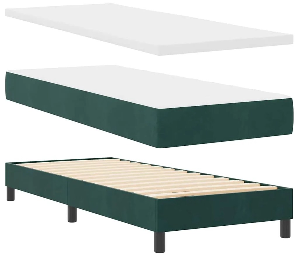 Cama Box com Colchão vidaXL Verde Escuro 80x200 cm Veludo
