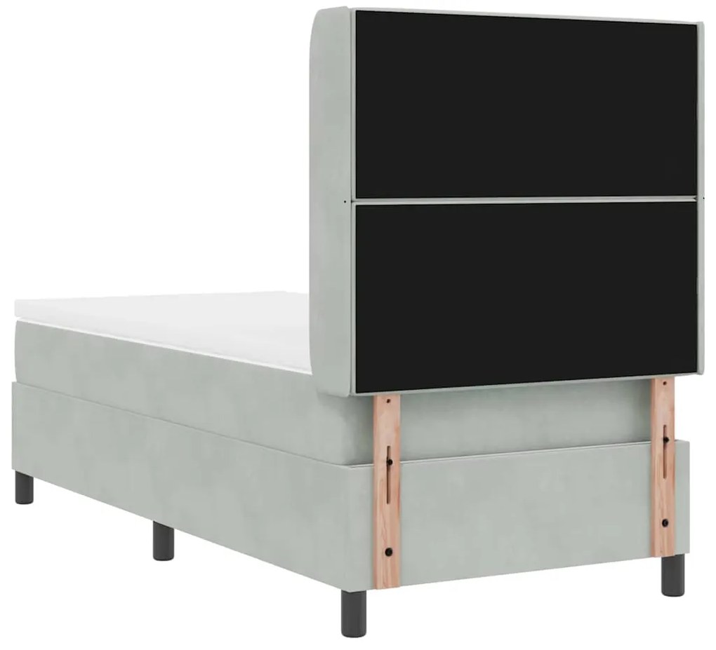 Cama Box com Colchão &amp; Luz LED Cinza Claro 90x190 cm Veludo