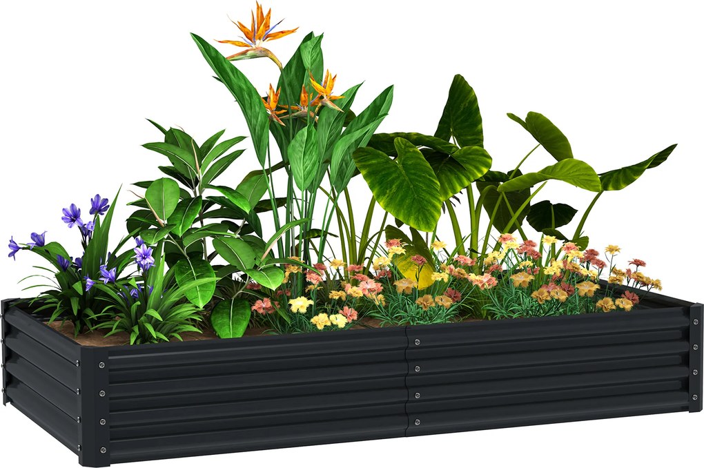 Caixa de Plantação de Aço Galvanizado para Cultivar Plantas Flores Floreira Grande de Exterior Retangular com Fundo Aberto 180x90x30 cm Cinzento Escur