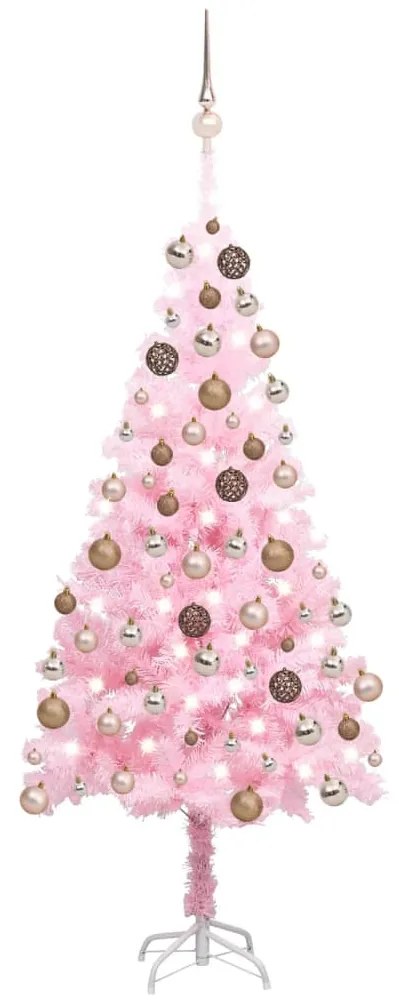 vidaXL Árvore Natal artificial pré-iluminada c/ bolas PVC rosa