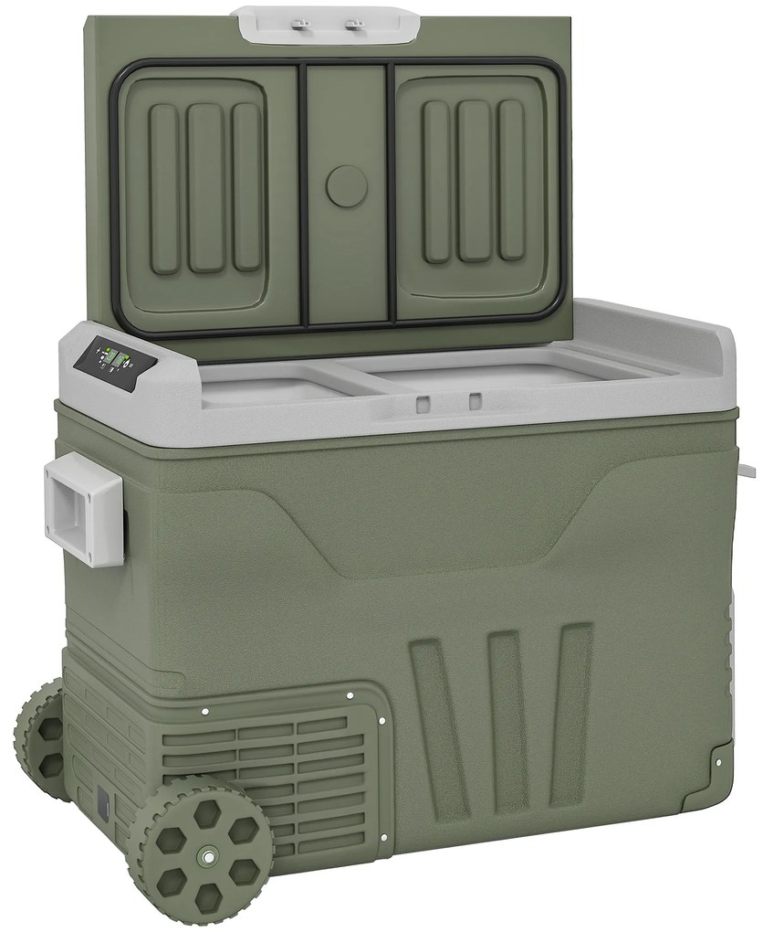 Outsunny Geleira Portátil Elétrica 45L com Compressor, Ecrã LED e Rodas -20°C a +20°C 12V/24V para Carro e Camping Verde | Aosom Portugal