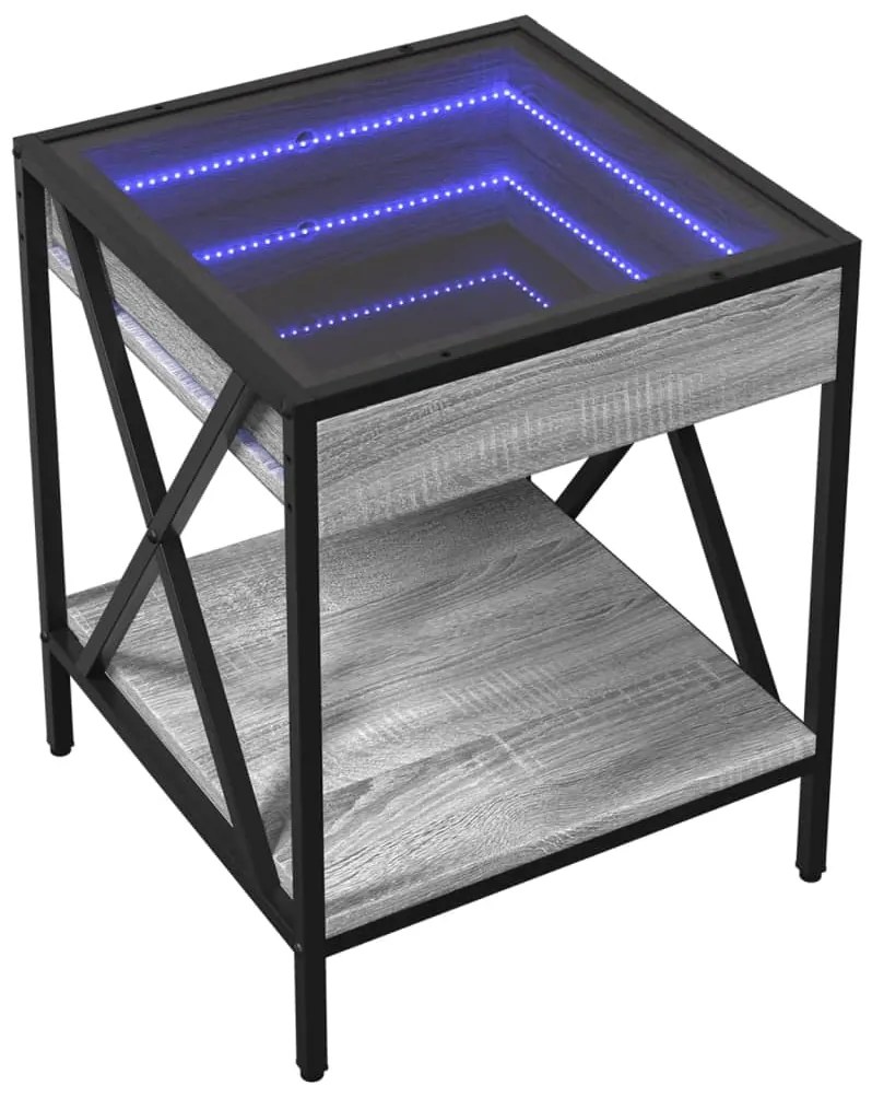 Mesa de centro luzes LED Infinity 40x40x49 cm cinzento sonoma