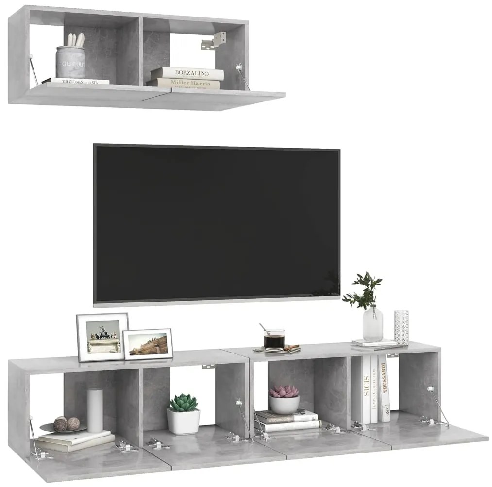 Móveis de TV 3 pcs derivados madeira cinzento cimento