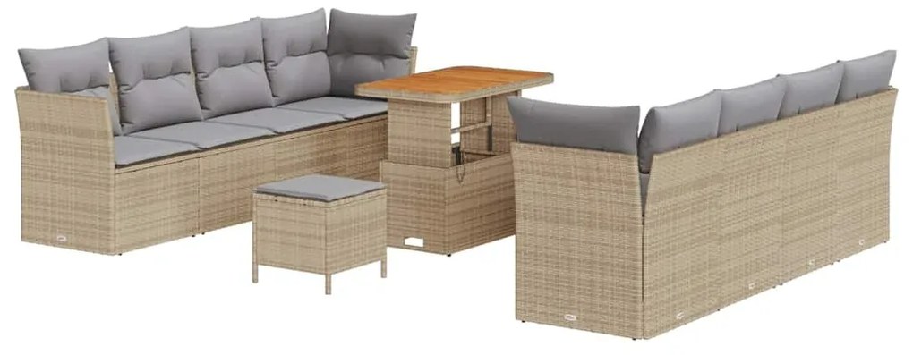 Conjunto de Sofá de Jardim vidaXL de 11 Peças com Almofadas Bege Ratta