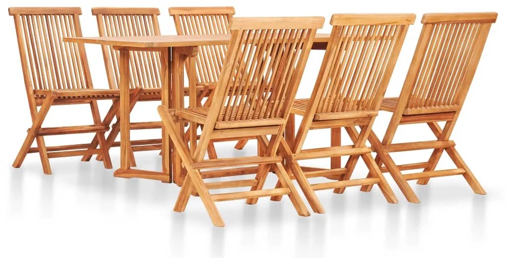 vidaXL 7 pcs conjunto jantar dobrável p/ exterior madeira teca maciça