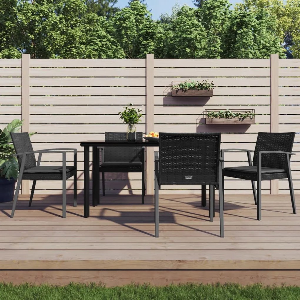 vidaXL 5 pcs conjunto de jantar p/ jardim c/ almofadões vime PE e aço