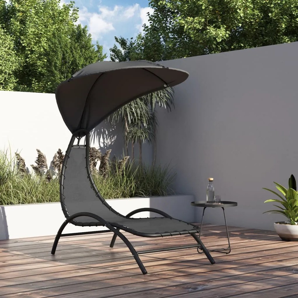 vidaXL Espreguiçadeira c/ toldo 167x80x195cm tecido e aço cinza-escuro