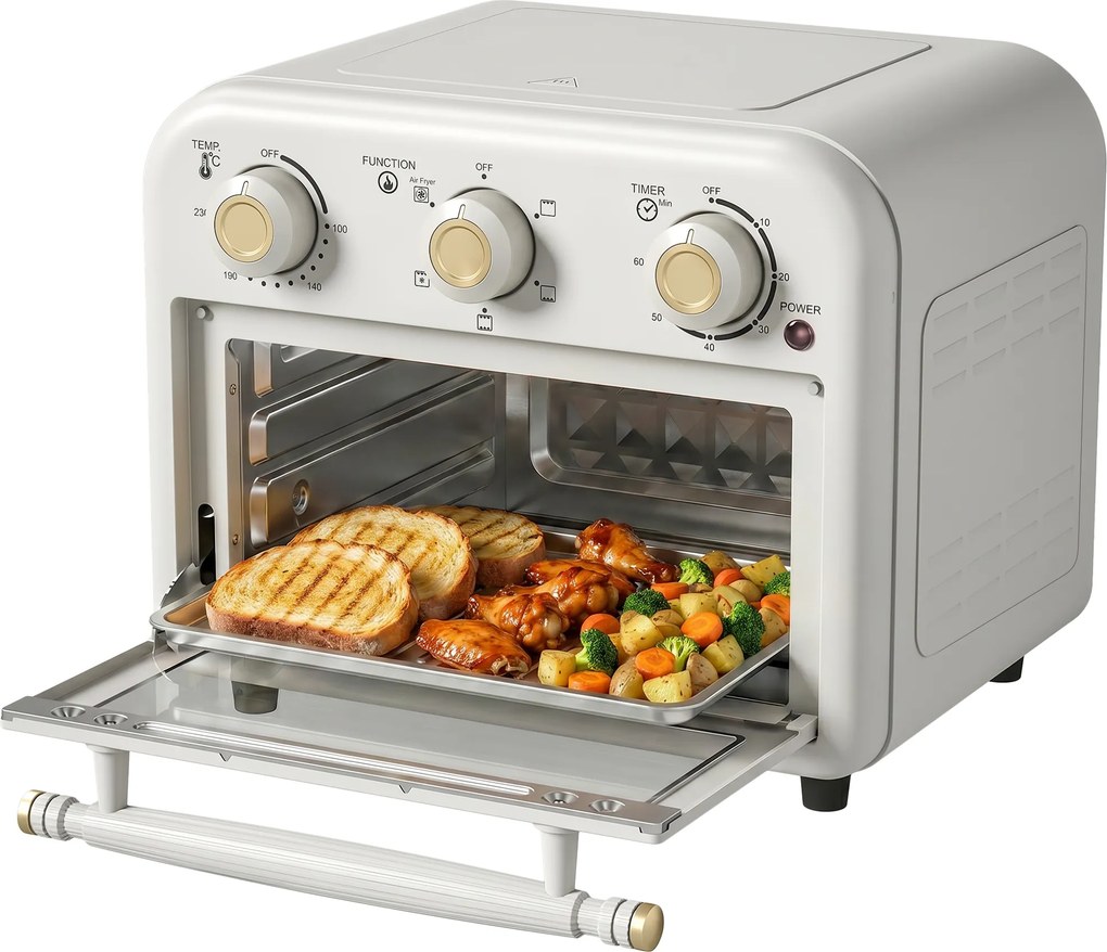 Forno e Fritadeira de Ar Quente, 34,2 x 32 x 28,2 cm, Capacidade de 12 L, Creme