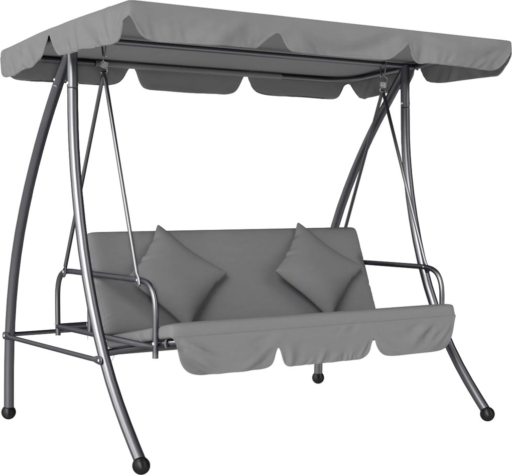 Outsunny Balanço de Jardim Conversível 3 Lugares Inclinação Teto Regulável Colchão 2x1,25x1,7 m Metal Poliéster Cinza Claro | Aosom Portugal