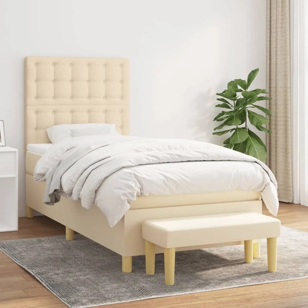 vidaXL Cama com molas/colchão 90x200 cm tecido cor crème