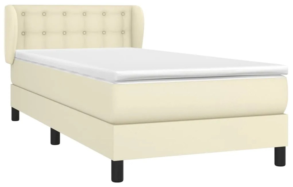 Cama com molas/colchão 100x200 cm couro artificial cor creme