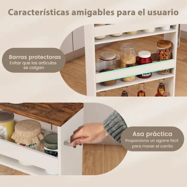 Carrinho de armazenamento estreito para cozinha ou casa de Banho 48 x 13 x 81 cm com 4 prateleiras e rodas Branco