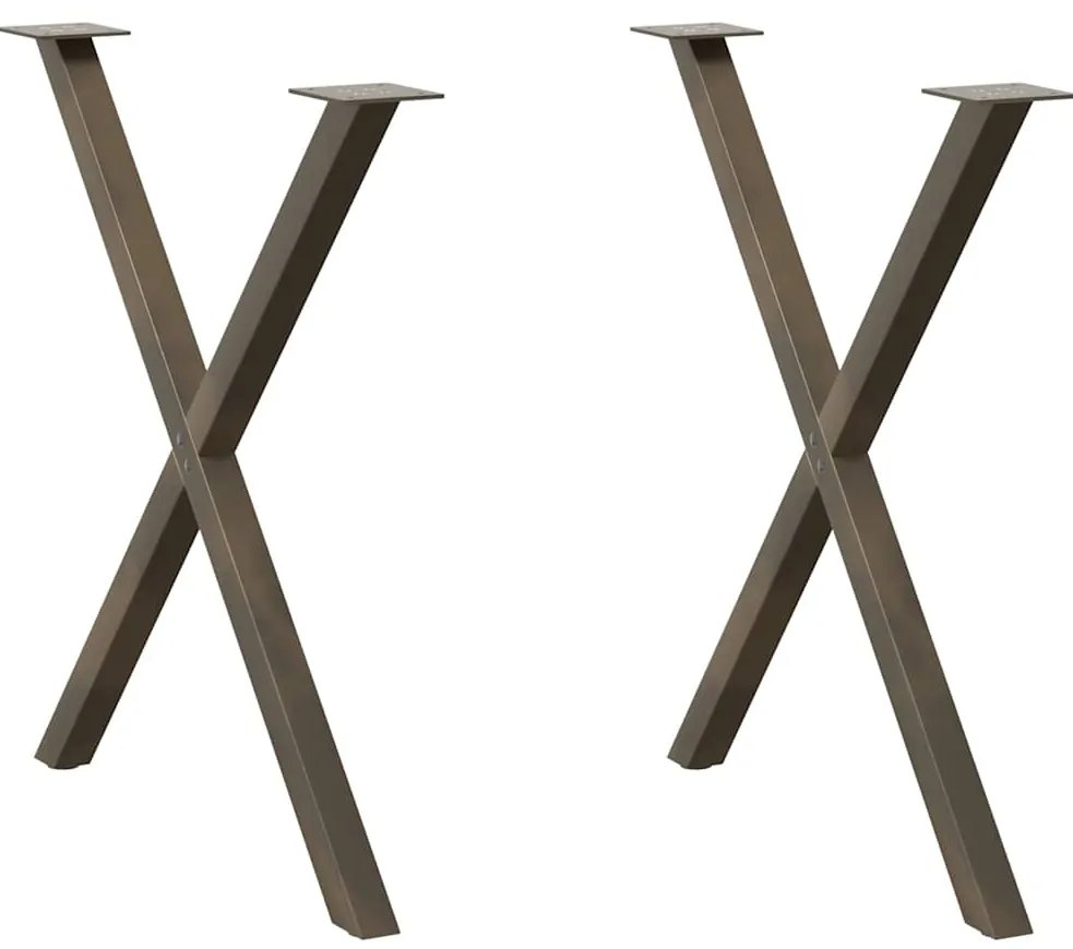 vidaXL Pés para mesa de jantar em formato de X, 2 peças, aço natural, 80x(72-73) cm, aço