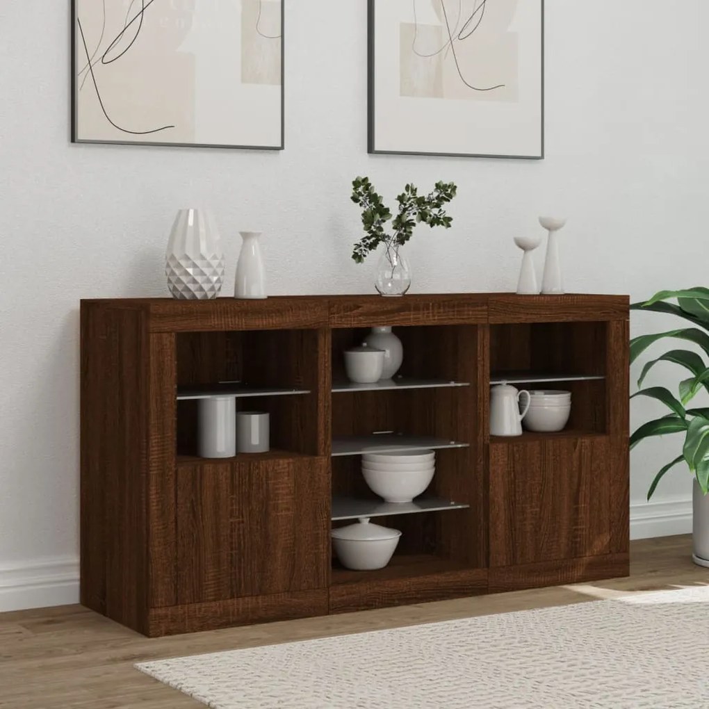 Aparador com luzes LED 123x37x67 cm carvalho castanho